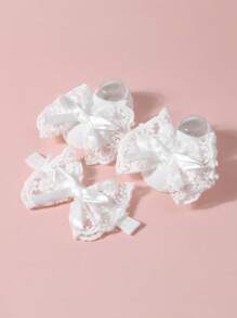 1 Conjunto Meias e Faixa de Cabeça para Bebês Recém-Nascidos, Faixa de Cabeça com Laço de Renda e 1 Par de Meias Antiderrapantes para Crianças Pequenas