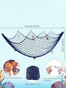1 tấm trang trí tường hình lưới đánh cá màu be/xanh dương kích thước 79"x39" kèm vỏ sò, thích hợp cho tiệc theo chủ đề dưới nước/bãi biển/đại dương/cướp biển, trang trí phòng tắm, trần nhà, mặt bàn. - Nhiều màu - Xem 3