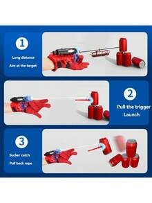 1 قطعة قاذف شبكة العنكبوت للأطفال الأبطال، قاذف مرتدي لليد مع كوب شفط، قاذف رصاصة ناعمة على شكل شبكة العنكبوت، بندقية العنكبوت، سوار العنكبوت شبكي ، قفاز تقني أسود