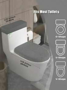 2pcs/Set Polar Fleece Thin Toilet Seat Cover Stretch Toilet Lid And Tank Lid Mat Elastic Wear Resistant Toilet Pad Bathroom Accessories - Black - View 3