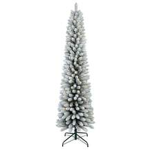 6ft Flocked Pencil Christmas Tree With 358 PVC Branch Tips, Pre Lit Tall Skinny Christmas Tree With 150 Lights, Slim Artificial Christmas Tree With Metal Base, Premium Hinged Xmas Tree For Holiday Christmas Decorations Home Christmas Gifts Christmas Decor - 查看 3