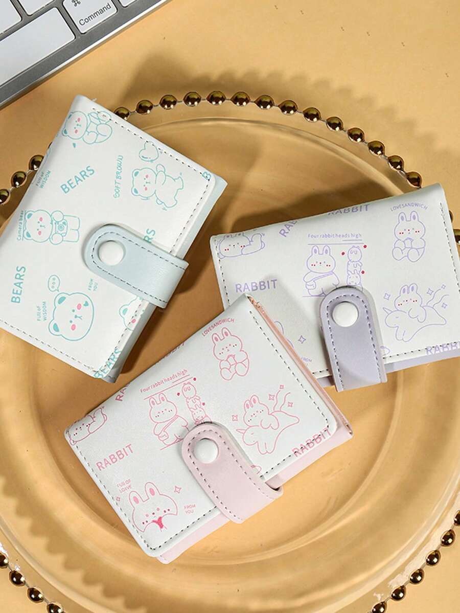 Compact Tri-Fold Wallet, Cute Cartoon Cat Design, Minimalist Multi-Card Slots Coin Purse, Niche Coin Pouch Card Case - Multicolor - View 1