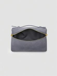 1 件纯色荔枝纹 PU 方形斜挎包，女士小钱包，适合日常时尚搭配和外出 - Iron Gray - 查看 7