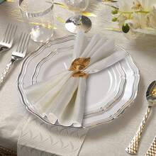16pcs Gold Napkin Rings And 8pcs Satin Napkins Set, Smooth Fabric Napkins And Napkin Holders For Party, Personalized Napkins For Bridal Wedding, Banquet, Christmas (Red, 17" X 17") - Multicolor - View 17