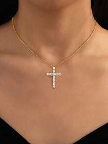 1Pc Classic Cross Shaped Elegant Necklace 0.1ct Moissanite Diamond Necklace S925 Sterling Silver Wedding Necklace Engagement Necklace Luxury Jewelry For Gifts Girls Women Anniversary