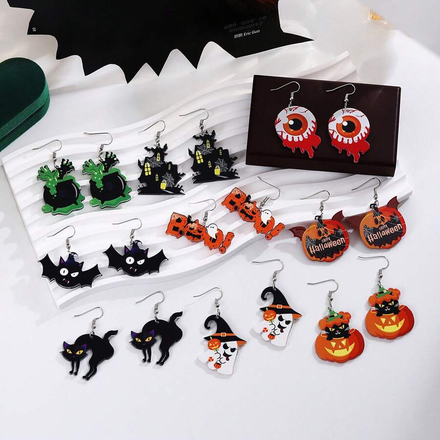 2PCS Creative Punctuation Cartoon Acrylic Flat Earrings, Whimsical Punctuation 2D Cartoon Earrings, Colorful Question Mark Exclamation Point Earrings For Men And Women Daily Wear, Holiday Party Wear, Holiday Party Gifts, Back To School Season Gifts,Halloween,Christmas,(Does Not Include Cardboard)