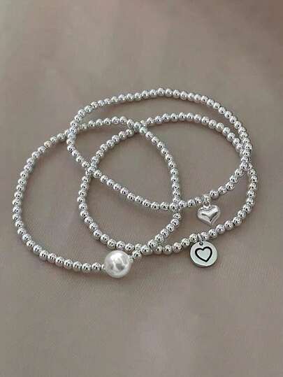 3pcs Beaded Bracelet Set For Women, Vintage Fashion, Elegant & Creative Accessories