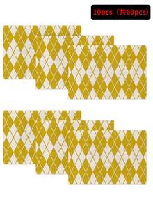 1 pièce/4 pièces/6 pièces Sets de table décoratifs pour tous les jours, sets de table en lin avec lettres, diamants et rayures jaunes, résistants à la saleté, convient pour la maison, la salle à manger et les restaurants, décoration de table, articles ménagers
