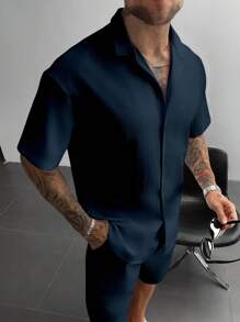 男士夏季两件套套装，轻盈透气的亚麻衬衫和抽绳短裤，复古绅士风格休闲沙滩婚礼派对度假旅行装，父亲节送给丈夫、爸爸、男友的礼物，舒适百搭