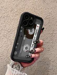 1 pieza Funda de teléfono compatible con iPhone X XR XS Max 11 12 13 13Pro 13ProMax 14ProMax 14ProMax 15 15PRO 15PLUS 15PROMAX 16 16Pro 16Plus 16Promax Serie, con diseño simple impreso de casete retro, resistente al agua, a los golpes y a los arañazos, adecuada para iPhone 17 Air - Negro - Ver 6