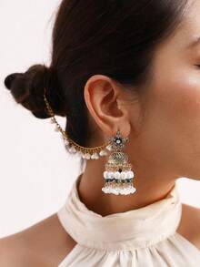 1 Cặp bông tai hình giọt nước phong cách Bohemian cổ điển phóng đại, bông tai cổ điển độc đáo, phụ kiện dự tiệc thời trang - màu vàng cổ xưa - Xem 3