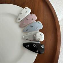 优雅蝴蝶结银色皮革发夹，简约刘海发夹，个性化BB夹侧边发饰，情人节礼物，校园用品，大学，蝴蝶结，可爱，发饰 - 彩色 - 查看 13