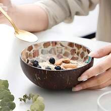 1pc Coconut Shell Candy Bowl Holder, Decorative Salad Bowl - Natural Coconut Shell Bowl Storage Bowl - Candy Container Nut Rack, School Supplies, Back To School - Brown - View 4