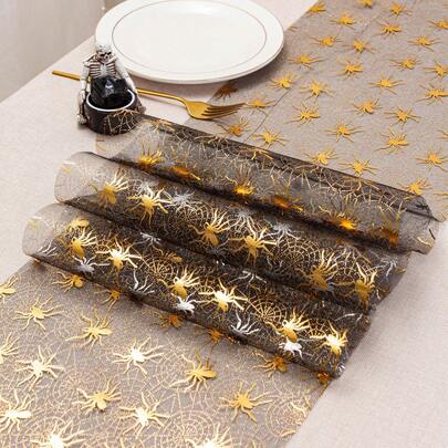 1 Pack 28x275/500cm Halloween Table Runner Black Gold Halloween Table Decoration Spider/Spider Web Pattern For Halloween, Everyday 2025 Party Decoration