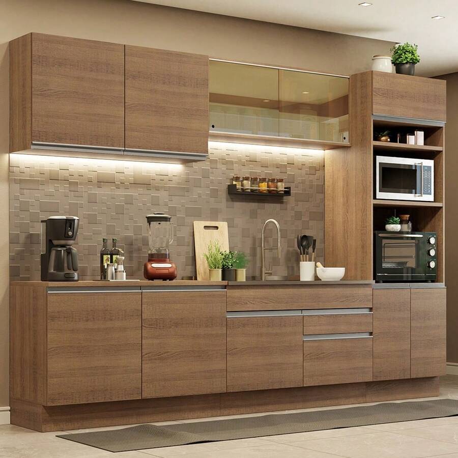 Cocina Integral Completa Modular Madesa 310cm Glamy Madesa Color Marrón 01 - Marrón - Ver 1
