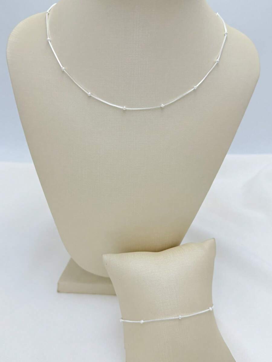 Women's 18k Gold And 925 Silver Plated Ball Necklace And Bracelet - 銀色 - 查看 1