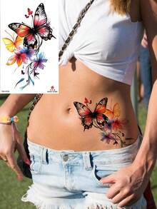 8 pièces de tatouages temporaires de papillon à la mode, noir et blanc et colorés, imperméables, pour les femmes sur le bras, la jambe et le pied