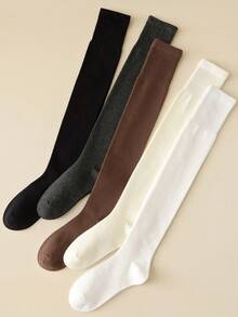 1双女士秋季过膝袜，高筒防滑修身纯色小腿袜，舒适袜子