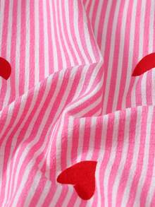 2pcs Women Striped & Heart Print Pajama Set, Long Sleeve Button Collar Top And Pants, Casual Sleepwear Homewear Suit For Autumn/Winter, Fall Clothes - 粉色 - 查看 8