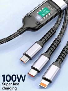 3-In-1 100W 5A Fast Charging USB To Type-C Micro Fast Charging Cable Compatible With IPhone 14 13, 3-In-1 100W Fast Charging Cable Smart Super Fast Charging Support Multi-Interface Charging USB Visual Power Charging Cable Compatible With Apple, SANXOPPO Car Fast Charging Cable. Compatible With IPhone, Android, Camera, MP3 Universal Adapter