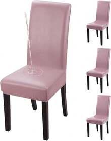 YISUN Dining Chair Covers, Solid Pu Leather Waterproof And Oilproof Stretch Dining Chair Protector Cover Slipcover (Deep Coffee, 6 Pack)