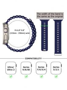 1pc Unisex Sports Ocean Style Watch Band Compatible With 49mm 46mm 45mm 44mm 42mm 41mm 40mm 38mm Series 10/9/8/7/6/5/4/3/2/1 & SE