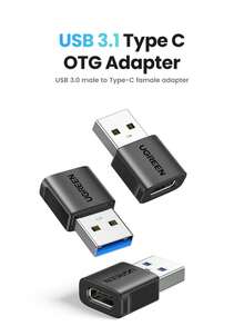 UGREEN 10Gbps USB-C 母头转 USB-A 公头适配器 USB3.1 USB-C 母头转 USB-A 公头适配器塑料外壳 - 黑色 - 查看 2