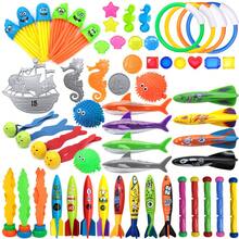 4pcs/5pcs Water Play Diving Toys Swimming Pool Treasure Hunt Diving Fish, Shark, Rocket, Water Ring, Jewel, Seaweed, Lightning Ring, Diamond Toy Set. Handpainted Colors May Have Slight Variations, Uneven Dyeing Is Normal. - Multicolor - View 1