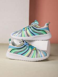 1 Pair Women's Colorful Casual Sneakers, Round Toe Outdoor Lace-Up Leather Shoes, Spring/Autumn