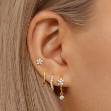 4 Stücke/Set zierliche Ohrstecker Creolen für Frauen, Hypoallergen, 14 Karat vergoldet, Creolen-Sets für mehrfache Piercings, Ohrknorpel Schmuck, Geschenke