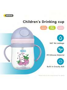 1 pieza Vaso con pajita para niños, Vaso para beber para niños pequeños, Botella de agua de plástico con pajita, a prueba de derrames y portátil - Morado - Ver 12