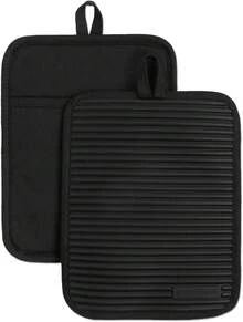 KitchenAid - Juego de 2 Soportes para ollas de Silicona Suave Acanalados, Color café licuado, 7 x 9 Pulgadas - Negro mate - Ver 4