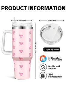 1 件 40 盎司不锈钢玻璃杯、粉色蝴蝶结隔热旅行咖啡杯、冷热饮品瓶、圣诞节和万圣节礼物彩色马克杯、返校水瓶