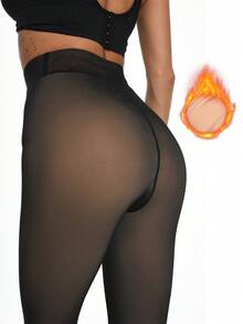Women's Fleece Tights Are Casual, Simple And Sexy, Suitable For Winter.  They Can Be Lined With Fleece For Warmth And Paired With Leather Boots Or Short Skirts - Da đen trong suốt - Xem 4