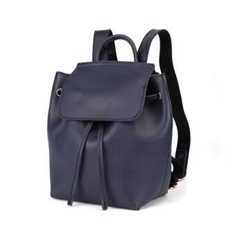 Stylish Navy Blue Drawstring Women's Backpack - Lightweight & Spacious For Daily Use