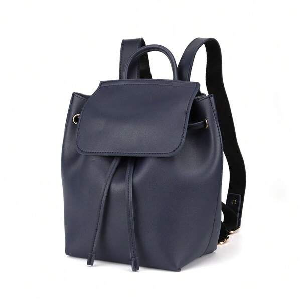 Stylish Navy Blue Drawstring Women's Backpack - Lightweight & Spacious For Daily Use