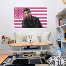 3x5 Ft Jensen Ackles Pink American Flag Tapestry With 2 Metal Rings, Suitable For Bedroom, Living Room, Dorm Decor - Multicolor - View 5