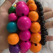 Women Bib NecklacesHot Pink Beaded Necklace For Women Men Colorful Bib Big Chunky Large Wooden Round Beads Strand Necklaces Costume Statement Wedding Jewelry Giftfor Girls - 亮粉紅色 - 查看 4