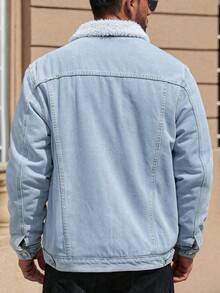 Autumn/Winter Thick Fleece Lined Regular Denim Jacket, Dual Layer Warm Casual Denim Top, Fashionable Street Style