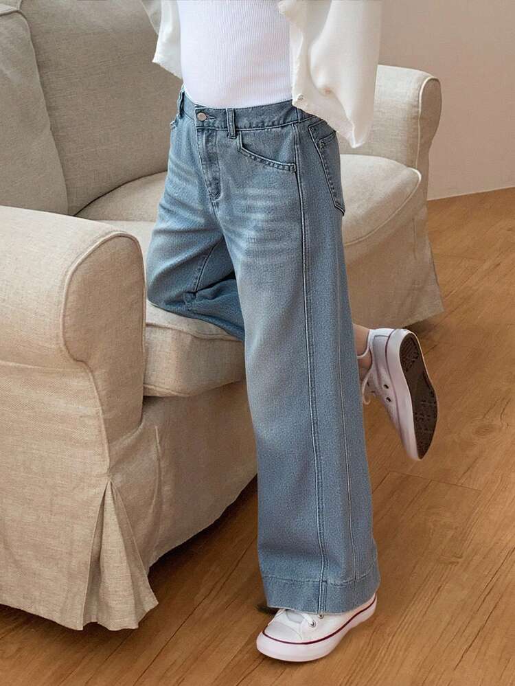 DAZY Tween Girl Casual Distressed Wide Leg Jeans,Back To School Clothes,Fall Clothes - Medium Wash - View 3