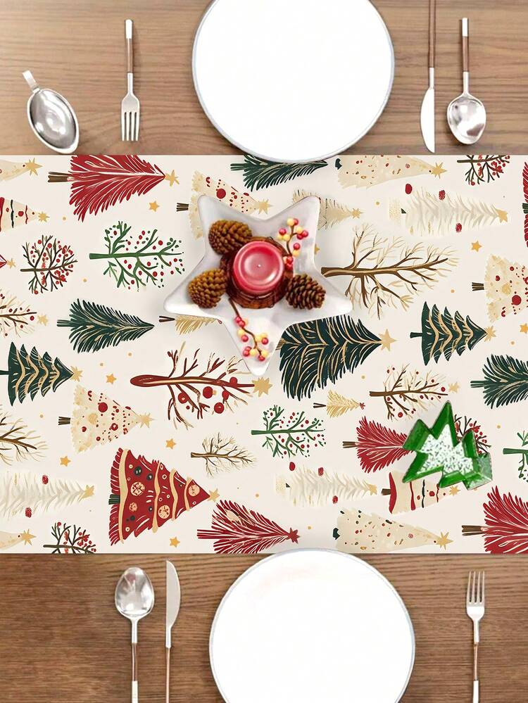 1 件 35x180 厘米圣诞涤纶桌布，北欧简约圣诞树图案桌布，长桌布适合节日装饰、冬季餐桌布置、自然主题圣诞派对装饰 - 彩色 - 查看 4