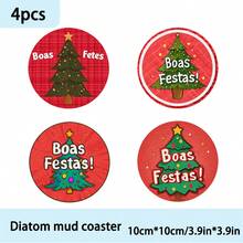 1 set/4 piezas/6 piezas Posavasos de barro de diatomeas con diseño de árbol de Navidad, posavasos de café, adecuados para decoración del hogar y restaurante, regalos navideños, decoración de mesa, decoración de otoño, decoración de fiestas temáticas, pueden ser entregados como regalos