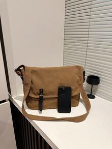 中号复古军用帆布笔记本电脑斜挎包，棕色复古风格 - 棕色 - 查看 7