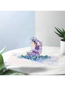 1 张紫色蝴蝶和花月亮 3D 贺卡 - 适合生日、周年纪念日、母亲节、感恩节、教师节和婚礼、学校用品、返校