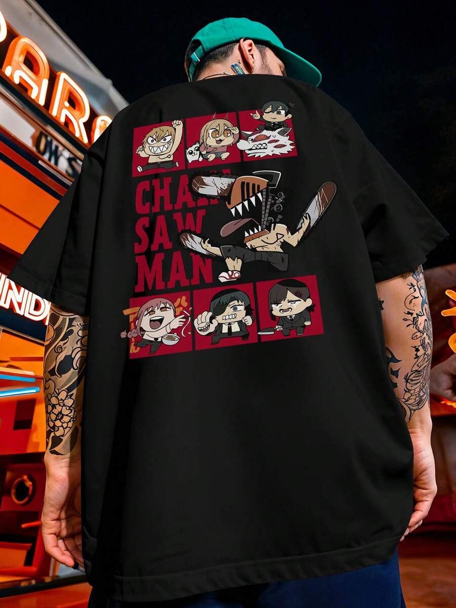 Oversized Streetwear T-Shirt Chainsaw Chibi Denji Motossera REF 7254 FLUXOGEEK - 黑色 - 查看 1