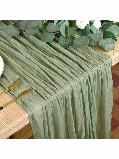 1pc Crinkle Table Runner, Balinese Sheer Table Topper, Gauze Tablecloth, Boho Rustic Autumn/Winter Decor, Wedding, Bridal Shower, Holiday Party, All Season