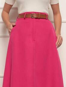 Women's Long Round Skirt Tailored Oxford Fashion Evangelical Casual Basic Winter High Waist Elegant - 玫紅色 - 查看 3