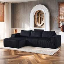 Modern Minimalist Modular Sectional Sofa, L-Shape Upholstered Cloud Couch With Deep Seats, Right Facing Chaise For Living Room-Black - 黑色 - 查看 1