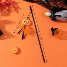 1 件万圣节逗猫玩偶，卡通毛绒猫玩偶，带羽毛和铃铛，全新万圣节猫玩偶系列