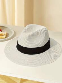 قبعة قش نسائية ورجالية قطعة واحدة، قبعة شاطئ صيفية، قبعة شمس، قبعة علوية، لون أحادي، بوهيمي عادي لفصلي الربيع والصيف